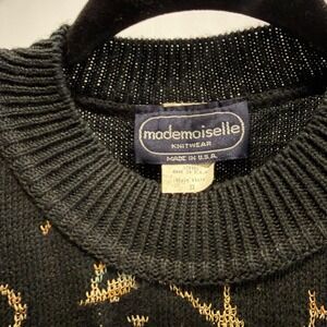 Vtg Mademoiselle rose knit sweater vest black 1X Plus Size Disco Gold Shimmer